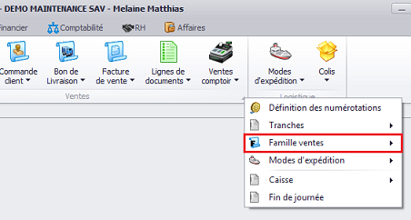  Familles de vente, logiciel de gestion par affaire Biloba, ERP Biloba