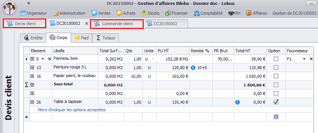 Module gestion des ventes logiciel de gestion par affaire Biloba, ERP Biloba