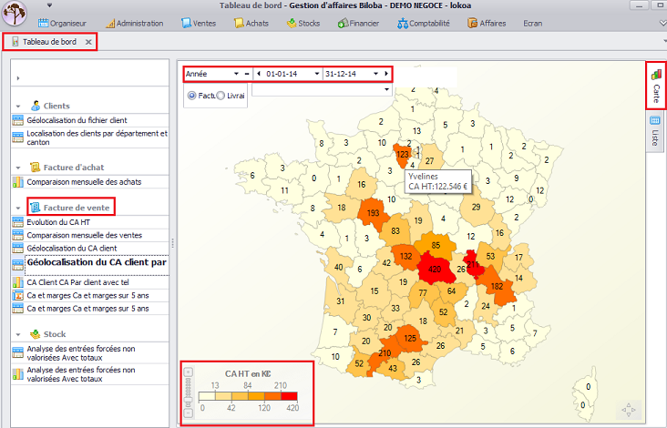 Module gestion des ventes, logiciel de gestion par affaire Biloba, ERP Biloba