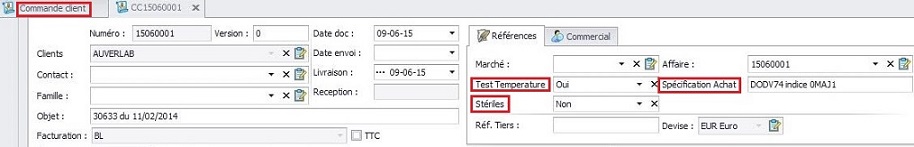 Champs utilisateurs logiciel de gestion par affaire Biloba 