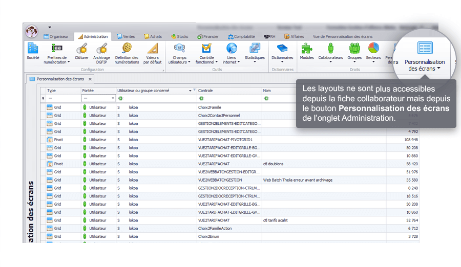 Capture d'écran Biloba : La personnalisation des écrans est déplacée