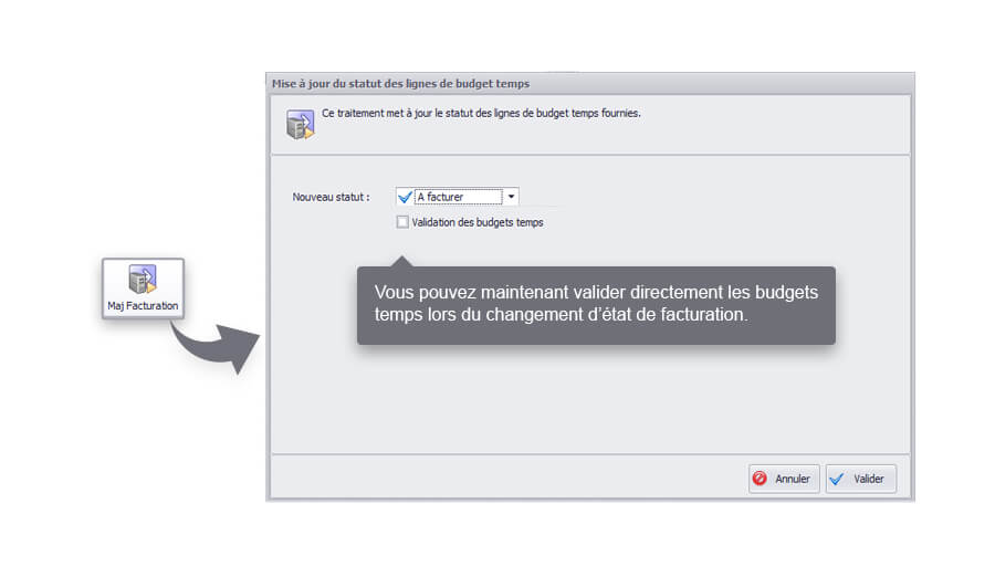 Capture d'écran Biloba : validation des budgets temps